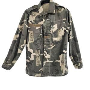 Charlie's Distressed Camouflage Utility Field Military-style Jacket Women's Sz S